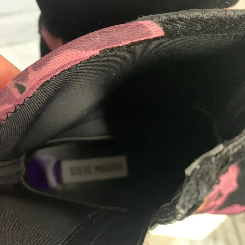 Steve Madden Velvet Floral Pointed Toe Block Heel Whimsigoth Ankle Boots - Picture 9 of 11